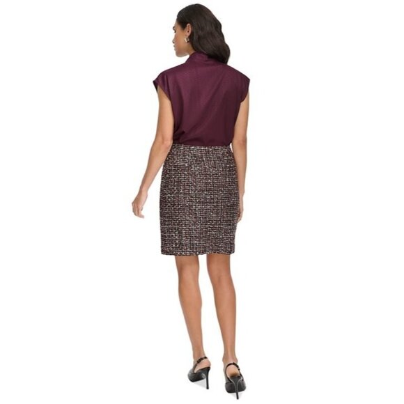Calvin Klein Women's Tweed Mini Pencil Skirt burgundy Black Size 10 MSRP $89 - Picture 5 of 6